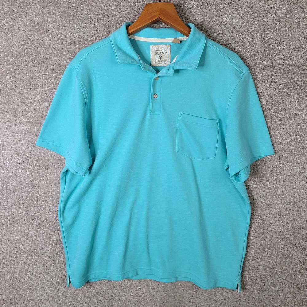 Tasso Elba Island Shirt Men XL Blue Polo Pocket UPF Sun Protect Polyester Casual